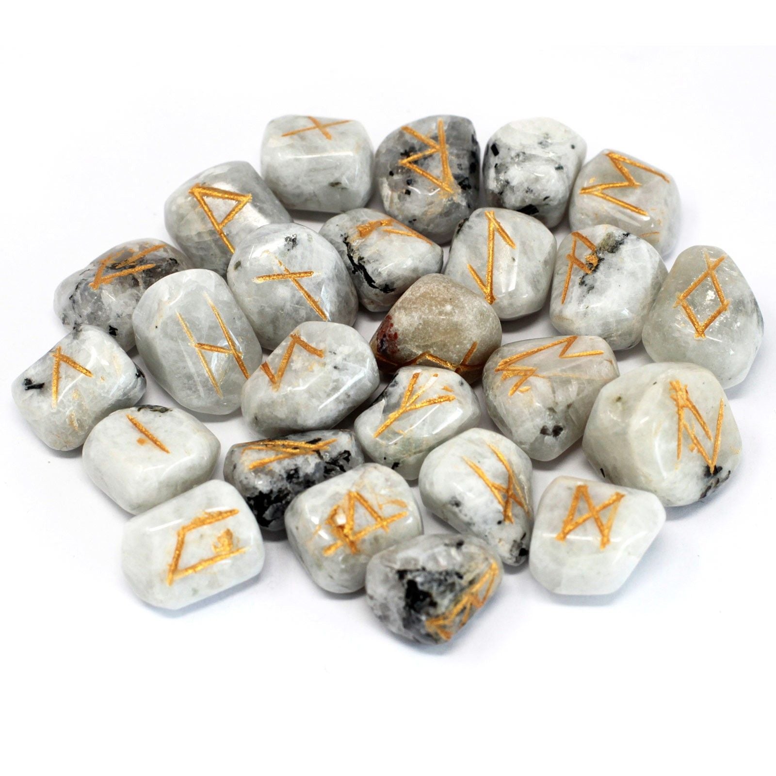 Rune Labradorite Bianca Set da 25 Rune con Sacca Personalizzata