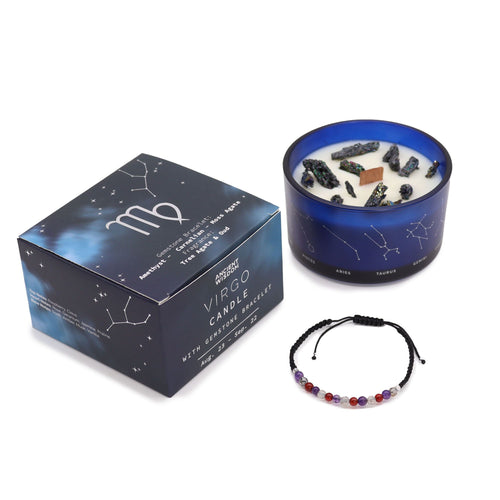 Candela Zodiacale Vergine con Bracciale di Pietre Naturali – Fragranza Tree Agate & Oud