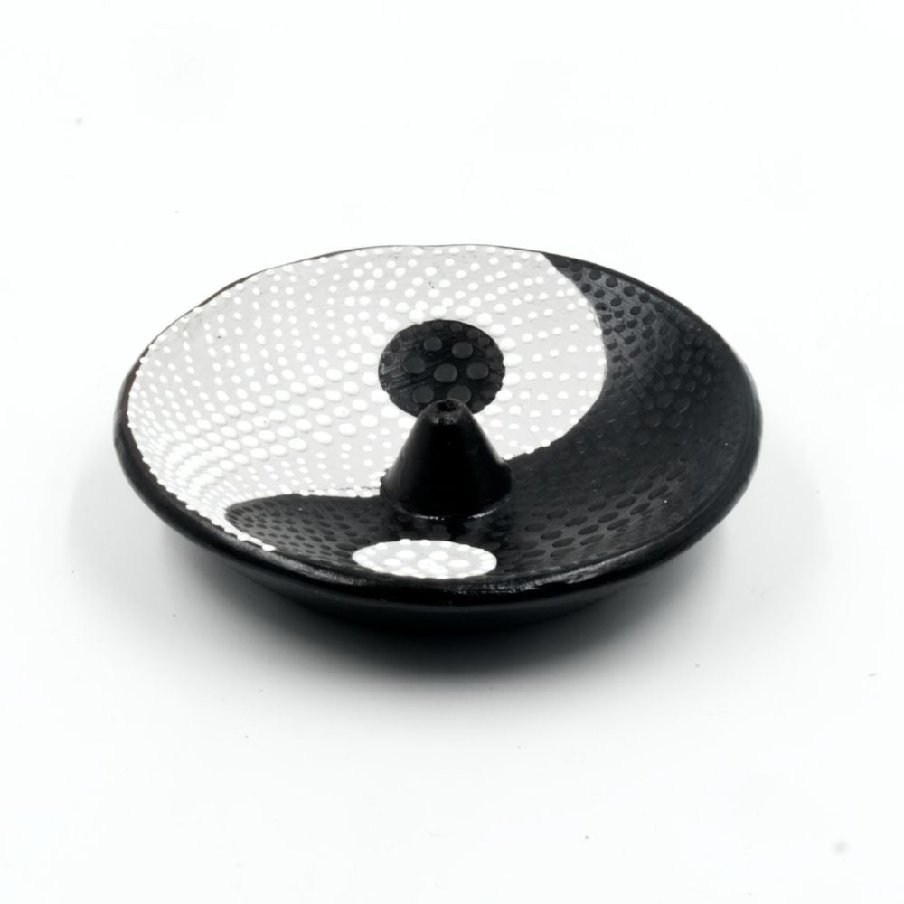 Bruciatore tondo decorato in terracotta - yin yang