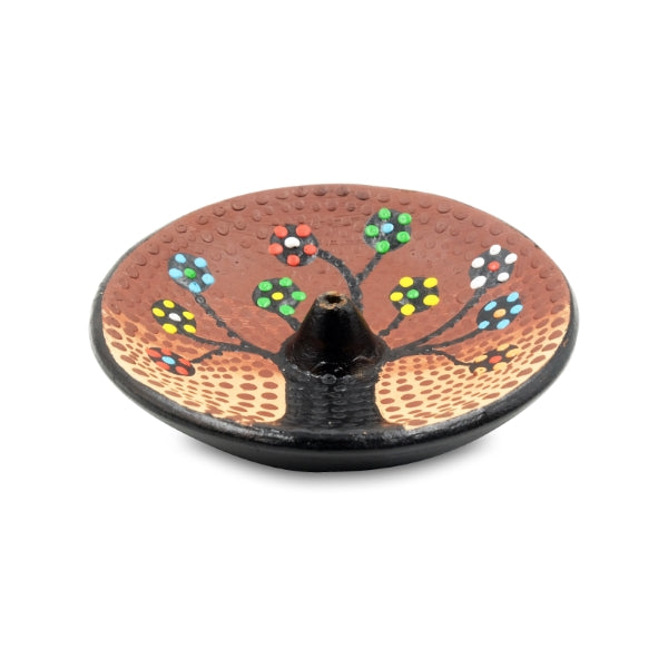 Bruciatore tondo decorato in terracotta - marrone