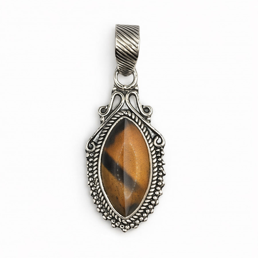 Ciondolo con Occhio di Tigre Ovale 3cm Argento 925