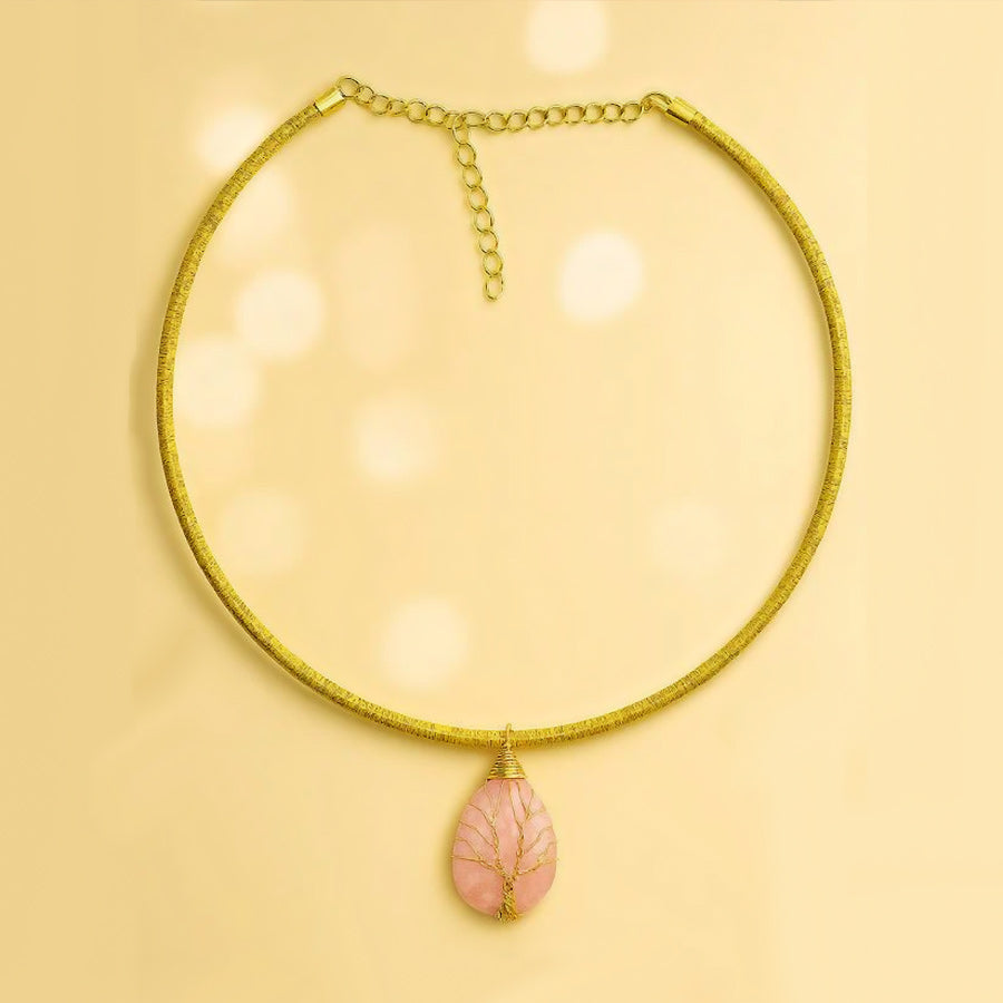 Collana Aurea Albero delle Vita con Quarzo Rosa