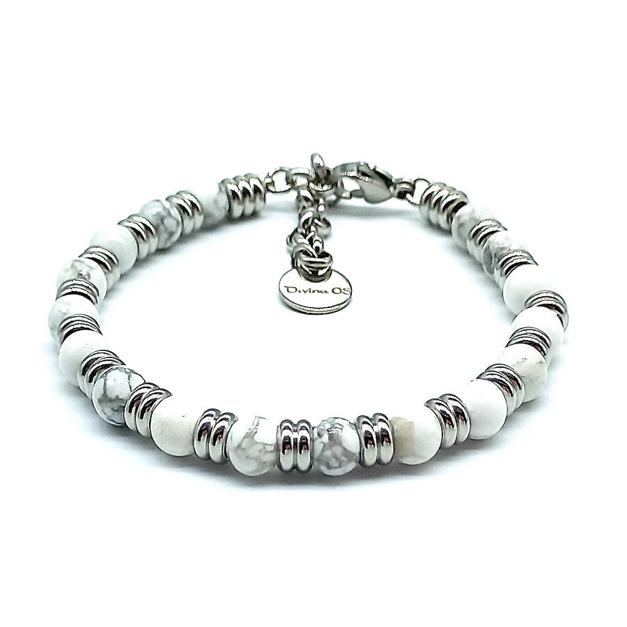 Bracciale Naturale in howlite Bianca, artigianale lavorato a Mano, collezione Divina