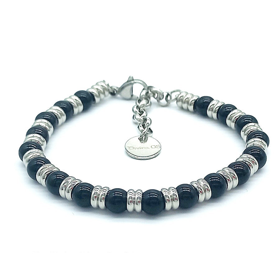 Bracciale Naturale in Onice Nera, artigianale lavorato a Mano, collezione Divina