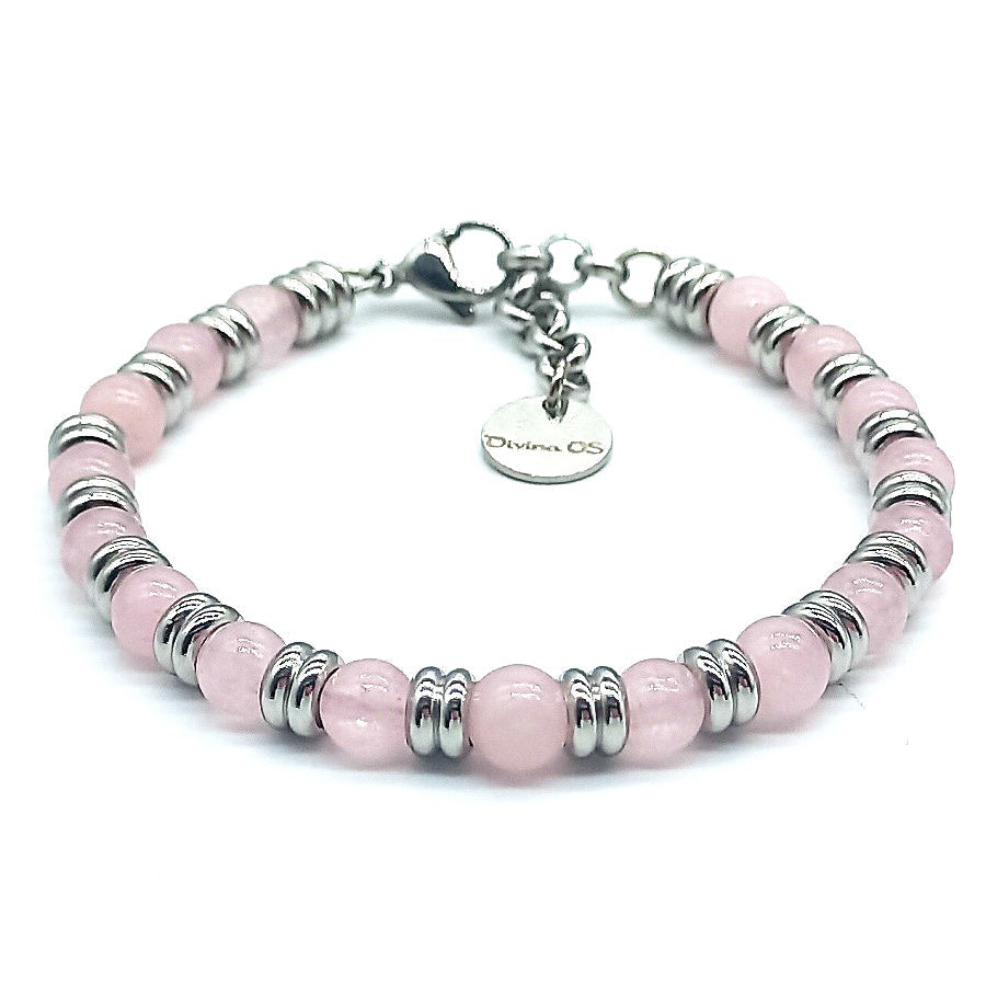 Bracciale Naturale in Quarzo Rosa, artigianale lavorato a Mano, collezione Divina